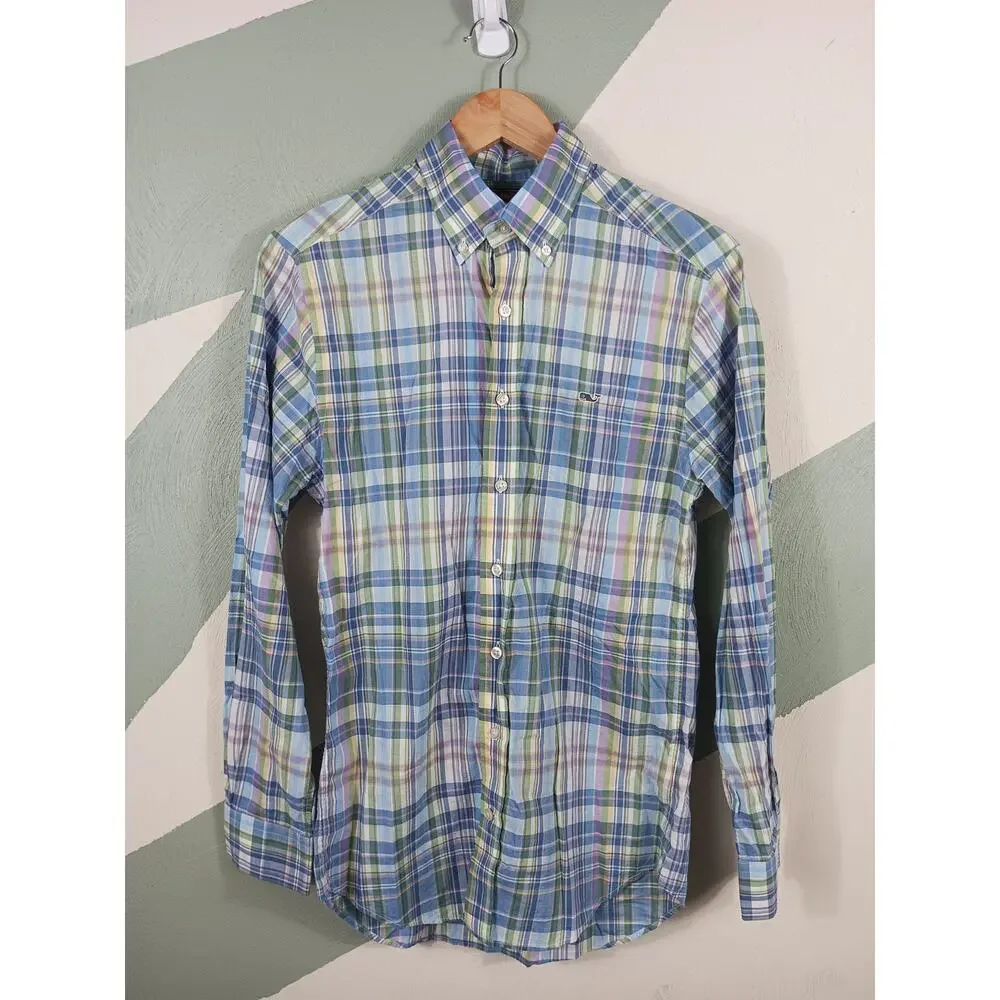 Vineyard Vines Button Down Shirt Mens Small‎ Multi Plaid Slim Fit Whale Shirt